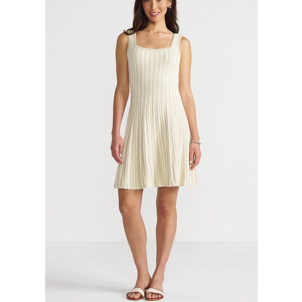 Sleeveless Cream Knit Fit-and-Flare Dress